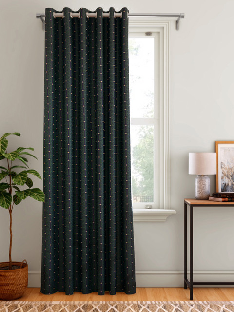 

Aura Navy Blue & Cream-Coloured Ethnic Motifs Patterned Single Door Curtain