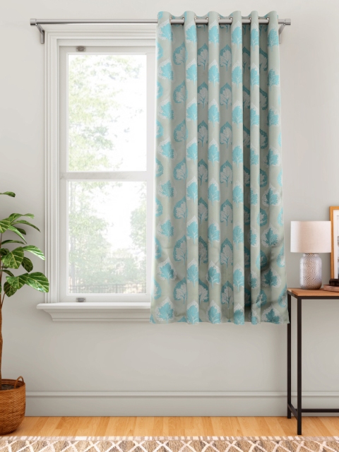 

Aura Grey & Blue Floral Self Design Regular Window Curtain