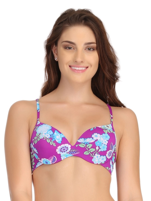 

Clovia Purple Floral Printed T-shirt Bra BR0562P1236B