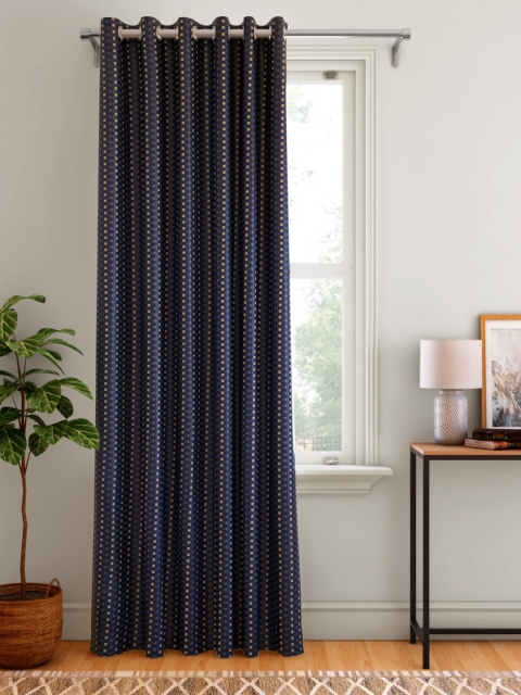 

Aura Navy Blue & Beige Geometric Patterned Single Door Curtain