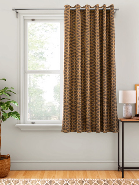 

Aura Mustard Brown Geometric Patterned Single Window Curtain