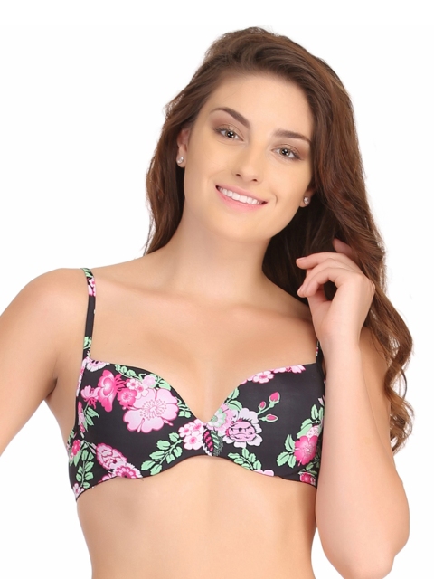 

Clovia Black Floral Printed T-shirt Bra BR0562P1336B