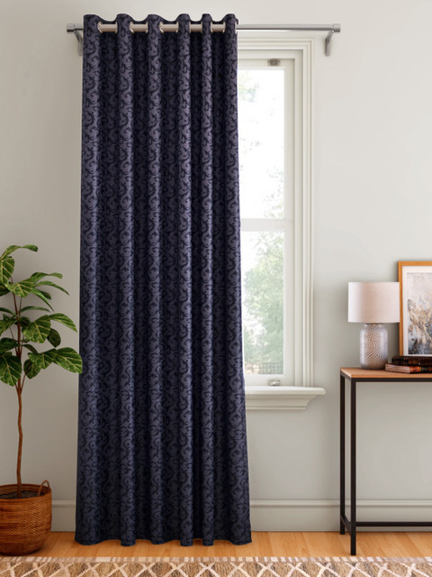 

Aura Navy Blue & Grey Ethnic Motifs Single Door Curtain