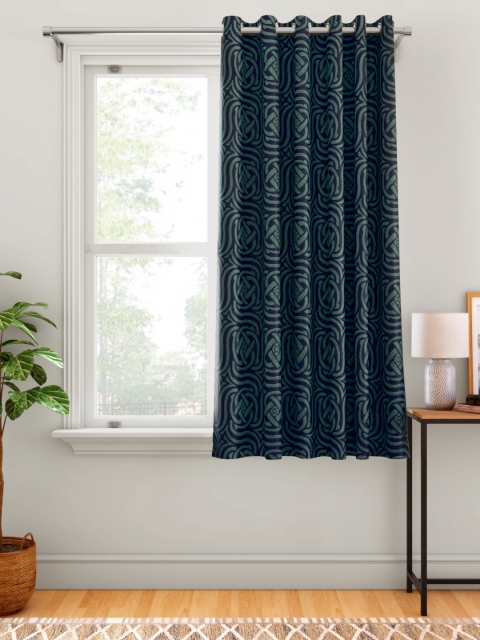 

Aura Teal Green & Navy Blue Abstract Patterned Single Window Curtain