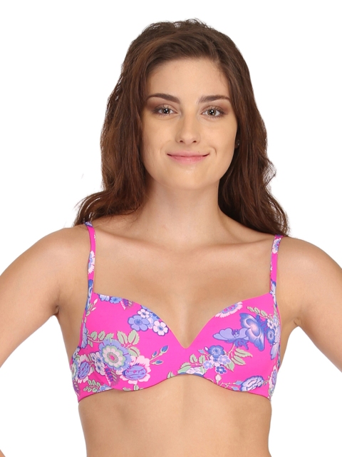 

Clovia Pink Floral Printed T-shirt Bra BR0562P2236B