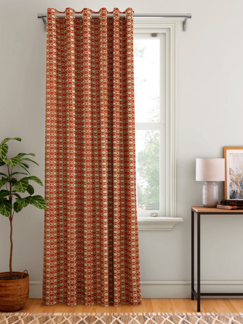 

Aura Rust Red & Cream-Coloured Geometric Patterned Single Door Curtain