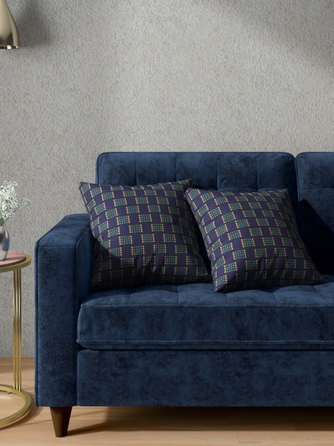 

Aura Set of 2 Navy Blue & Green Geometric Square Cushion Covers