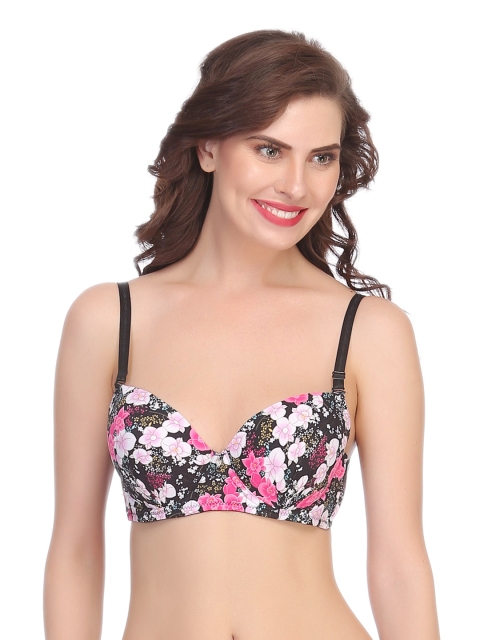 

Clovia Black Floral Print Seamless T-shirt Bra BR0537P13