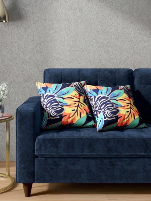 

Aura Set of 2 Multicoloured Leaf Print Square Cushion Covers, Multi