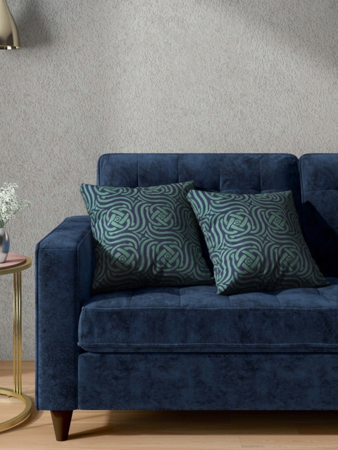 

Aura Navy Blue & Green Set of 2 Ethnic Motifs Woven Design Square Cushion Covers