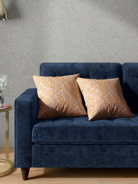 

Aura Beige & Mustard Yellow Set of 2 Leaf Embroidered Square Cushion Covers