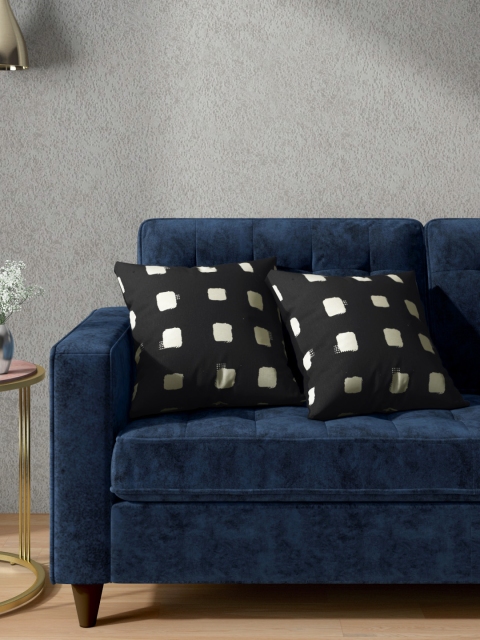 

Aura Set of 2 Black & Off-White Pure Cotton Geometric Print Square Cushion Covers