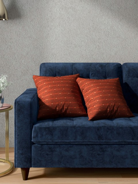 

Aura Rust Orange & Coffee Brown Set of 2 Quirky Woven Design Square Cushion Covers