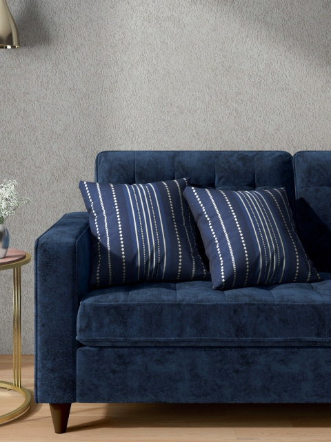 

Aura Set of 2 Navy Blue & Off-White Pure Cotton Striped Square Cushion Covers