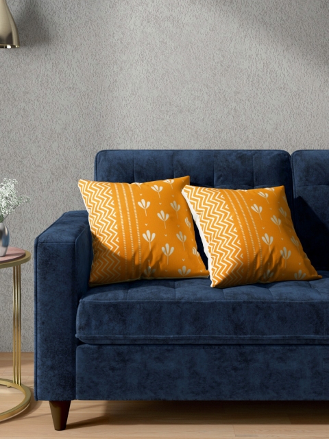 

Aura Set of 2 Mustard Yellow & Off-White Cotton Floral Print Square Cushion Covers