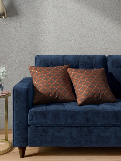 

Aura Coffee Brown & Orange Set of 2 Geometric Square Cushion Covers
