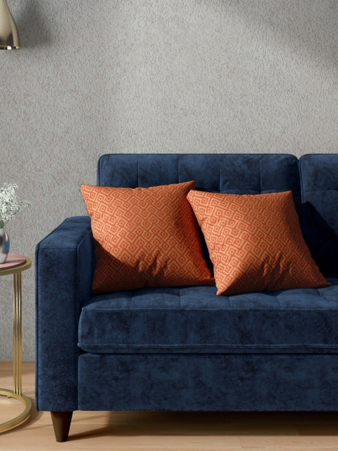 

Aura Coral Orange & Beige Set of 2 Geometric Square Cushion Covers