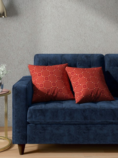 

Aura Rust Orange & Red Set of 2 Geometric Woven Square Cushion Covers