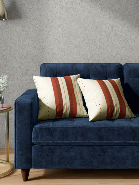 

Aura Set of 2 Off-White & Brown Pure Cotton Striped Square Cushion Covers