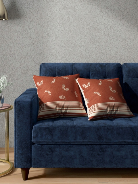 

Aura Set of 2 Rust Orange & Off-White Pure Cotton Floral Print Square Cushion Covers