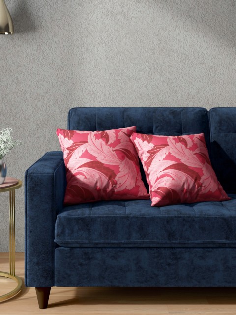 

Aura Set of 2 Pink Leaf Print Square Cushion Covers