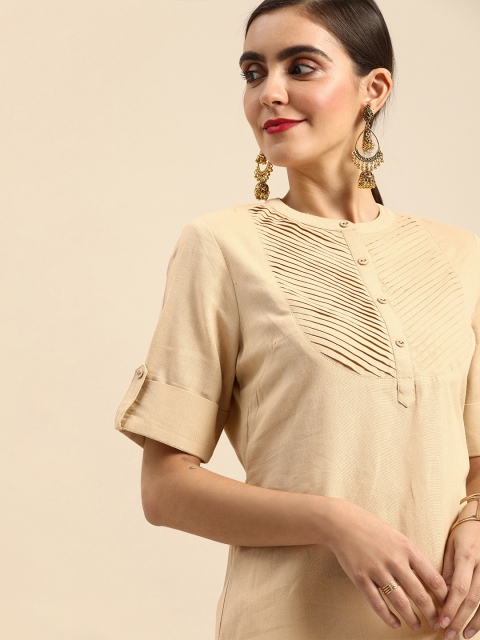

Anouk Women Beige Solid Pleated Kurta