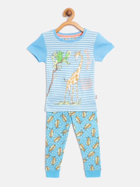 

Marks & Spencer Boys Blue & White Striped Pure Cotton Night suit