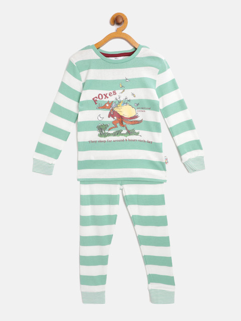 

Marks & Spencer Boys White & Sea Green Striped Pure Cotton Night Suit