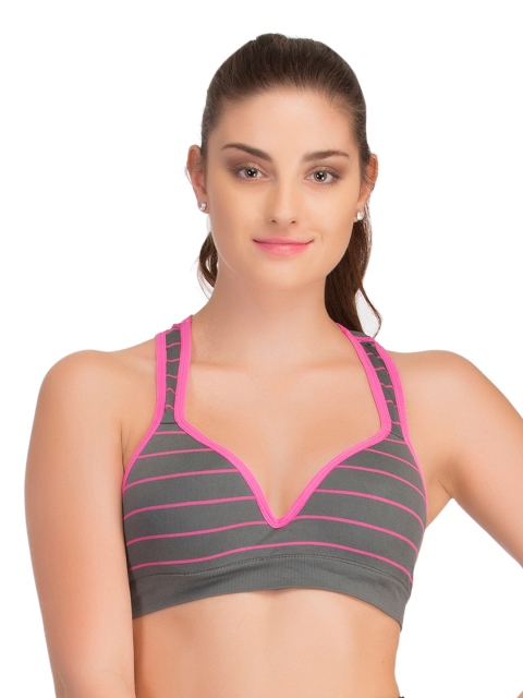 

Clovia Grey & Pink Striped Sports Bra BR0568P053