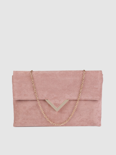 

Accessorize Women Pink Solid Suede Envelope Clutch