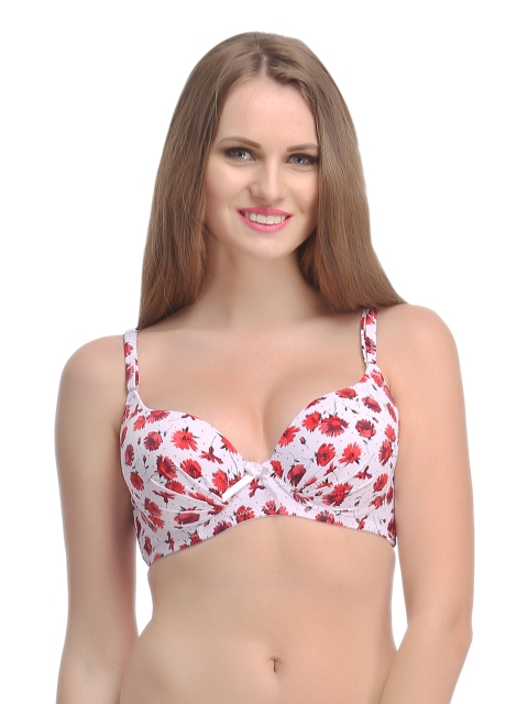 

Clovia White & Red Floral Print Push-Up Bra BR0594P1840B