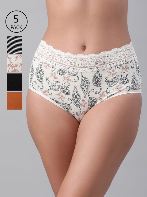 

Marks & Spencer Women Pack Of 5 Lace Waistband Hipster Briefs T614059X, Off white