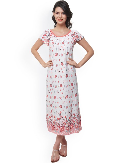 

Clovia White Floral Printed Nightdress NS0528P16O