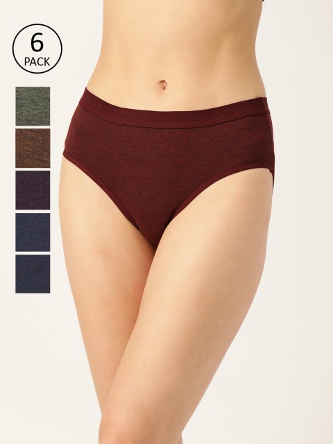 

Leading Lady Women Pack of 6 Solid Pure Cotton High-Rise Hipster Briefs DP-3524-6, Navy blue