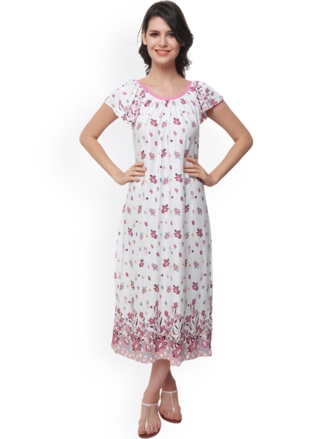 

Clovia White Floral Printed Nightdress NS0528P22O