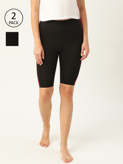 

Leading Lady Women Pack of 2 Black High-Rise Solid Lounge Shorts