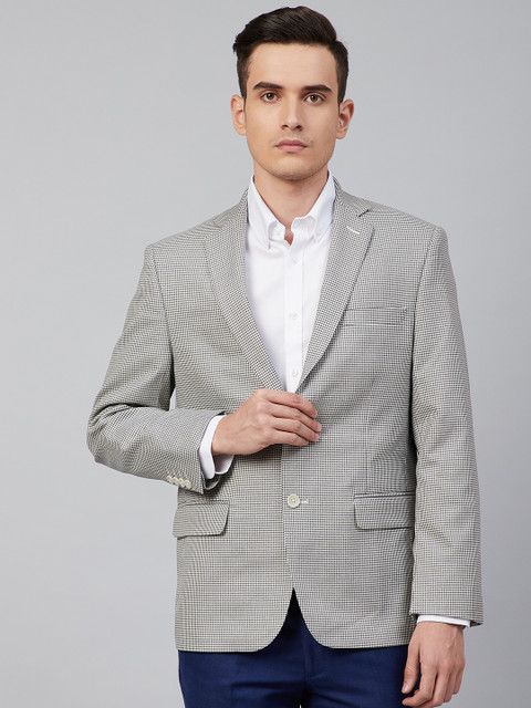 

Marks & Spencer Men White & Black Checked Houndstooth Regular Fit Formal Blazer