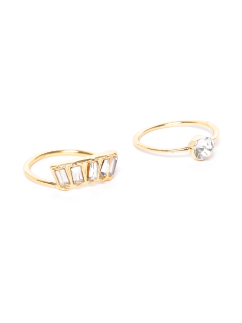 

Forever New Set of 2 9K Gold Plated CZ Studded Hypoallergenic Finger Rings