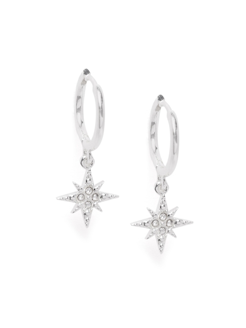 

Forever New Silver-Toned Sterling Silver-Plated Studded Star Shaped Huggie Drop Earrings