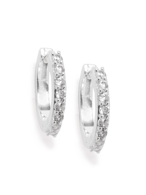 

Forever New Sterling Silver-Plated CZ Studded Circular Hypoallergenic Huggie Hoop Earrings