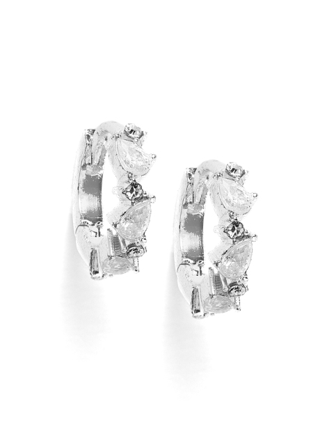 

Forever New Sterling Silver-Plated Stone-Studded Circular Huggie Hoop Earrings