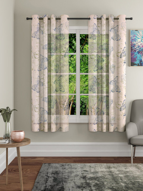 

Cortina Peach-Coloured & Blue Set of 2 Sheer Window Curtains