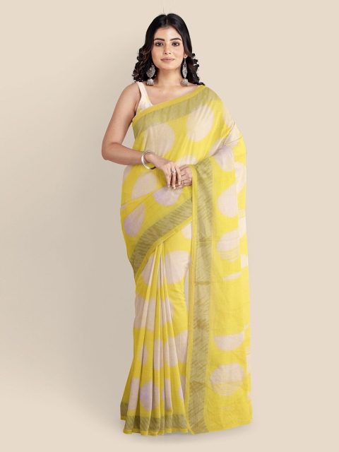 

KLM Fashion Mall Yellow Linen Blend Printed Banarasi Saree