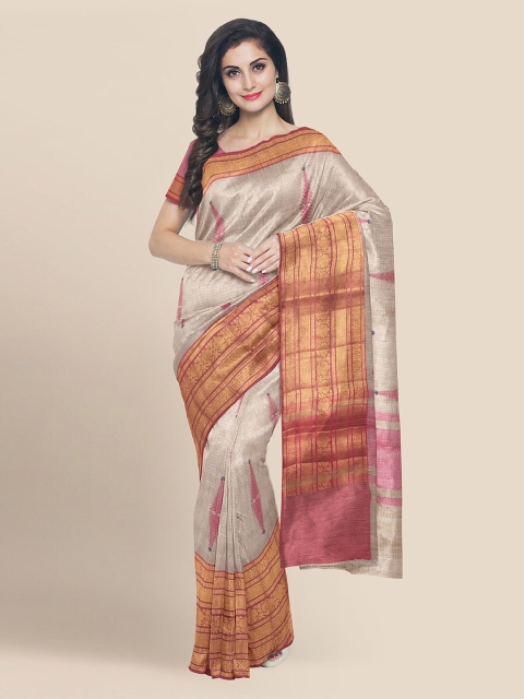 

KLM Fashion Mall Cream-Coloured & Gold-Toned Tissue Woven Design Banarasi Saree