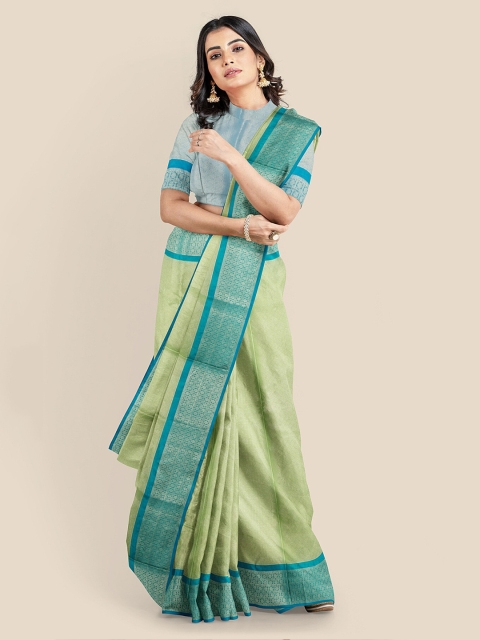 

KLM Fashion Mall Sea Green Silk Blend Woven Design Banarasi Saree