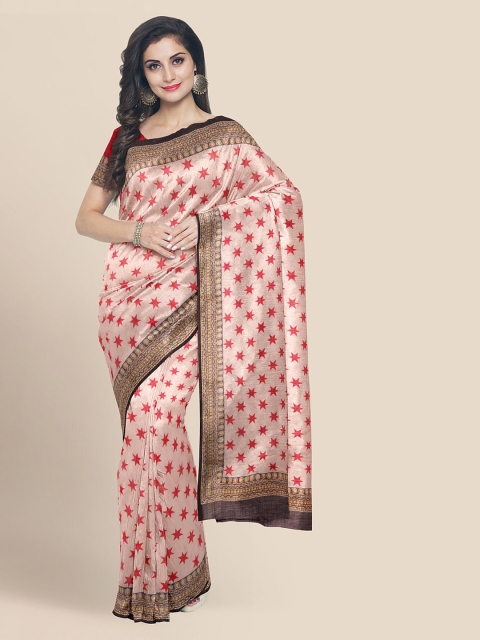 

KLM Fashion Mall Peach-Coloured Linen Blend Printed Banarasi Saree