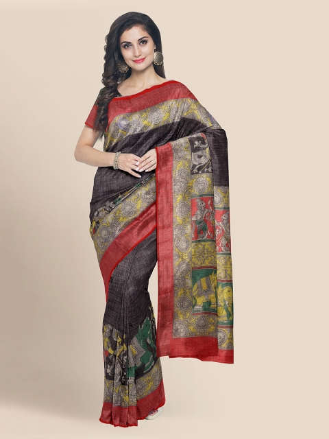 

KLM Fashion Mall Black Linen Blend Solid Banarasi Saree