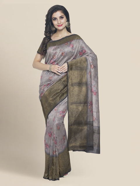 

KLM Fashion Mall Grey & Pink Silk Cotton Printed Banarasi Saree