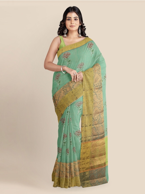 

KLM Fashion Mall Green Silk Cotton Printed Banarasi Saree