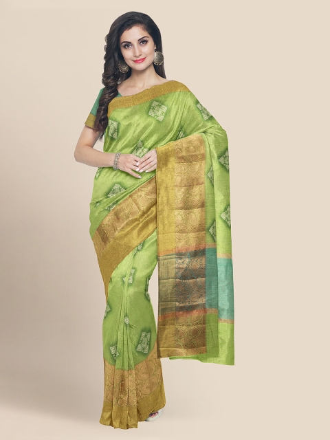 

KLM Fashion Mall Fluorescent Green Silk Cotton Printed Banarasi Saree